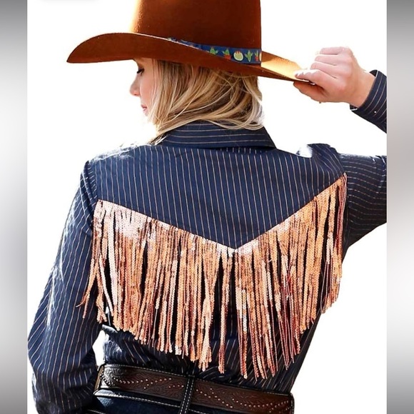 Cruel Denim Tops - Authentic Cruel Denim Navy Sequin Fringe Western Shirt
